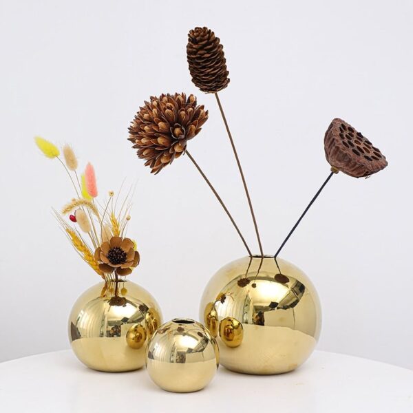 Vase à fleurs en céramique galvanisé doré – Image 2