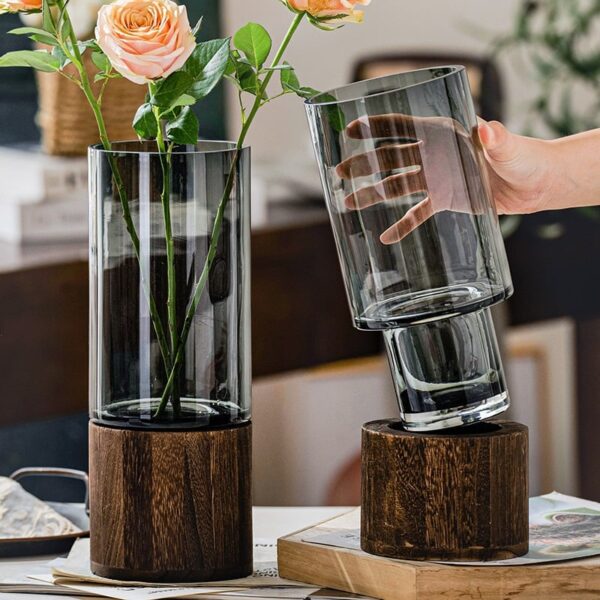 Vase en verre avec Base en bois – Image 3