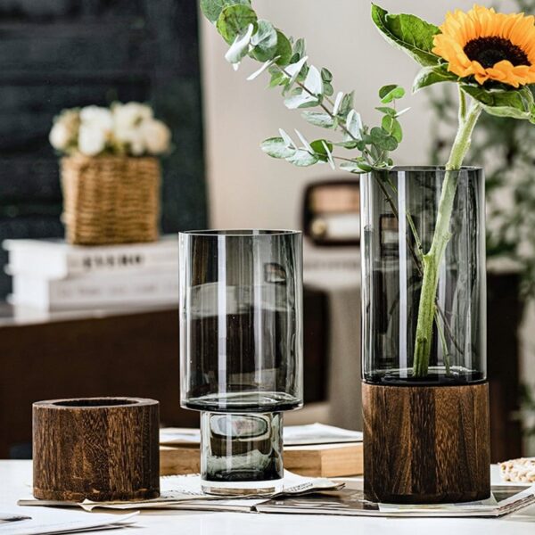 Vase en verre avec Base en bois – Image 4