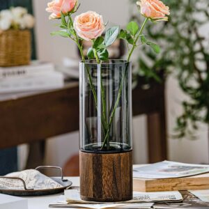 Vase en verre avec Base en bois