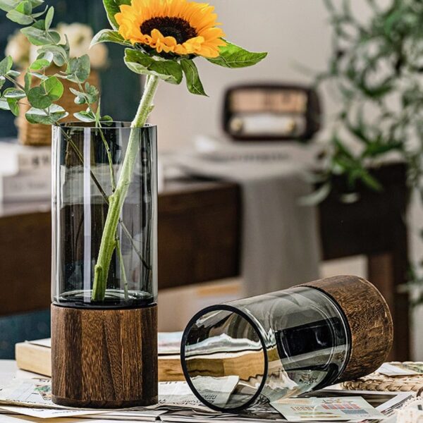 Vase en verre avec Base en bois – Image 5